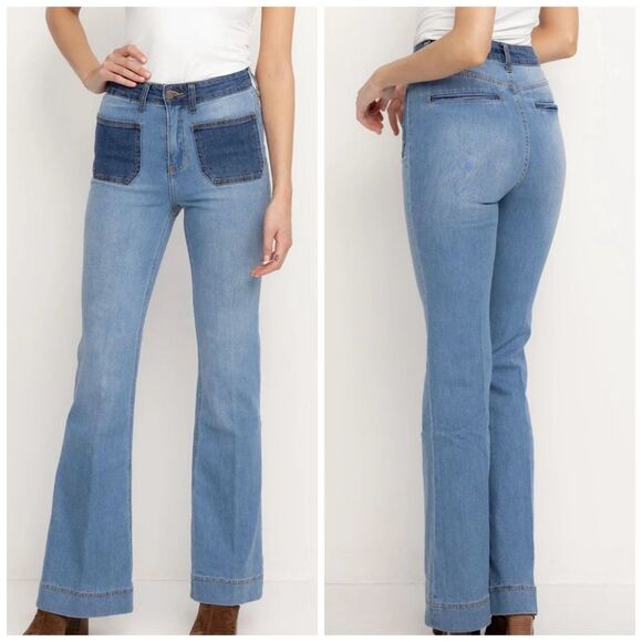 PTCL Women's Holly Retro High Rise Flare‎  Contrast Pocket Jeans Size 28 - Picture 1 of 12